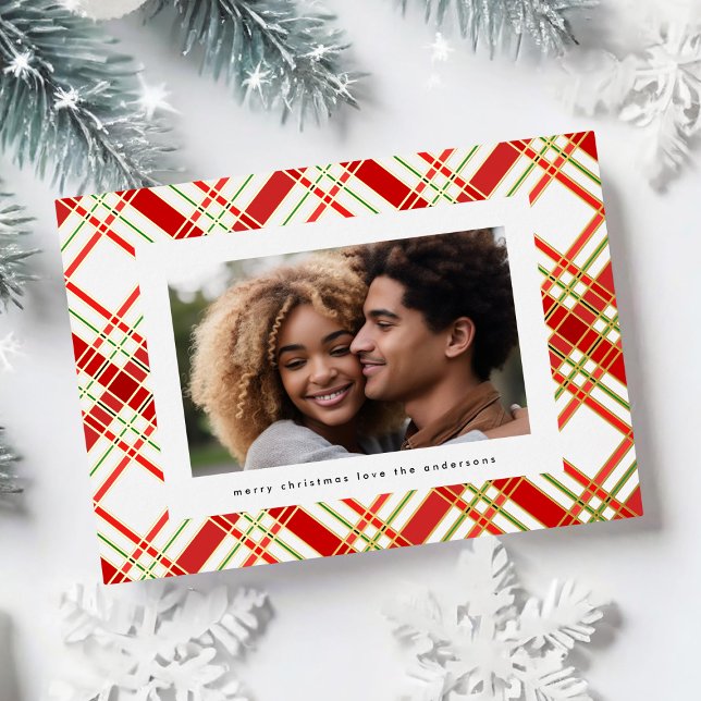 Carte De Vœux En Aluminium Gold Line Insets Plaid Christmas encadré photo (Créateur téléchargé)
