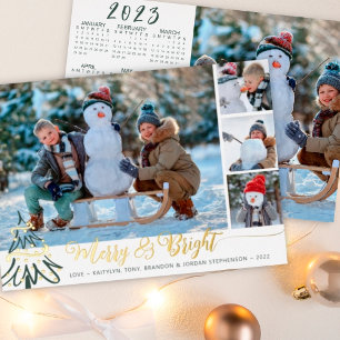 Carte De Vœux En Aluminium Gold Merry & Bright Photo Collage 2023 Calendrier