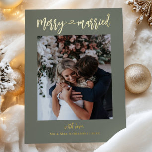 Carte De Vœux En Aluminium Gold Merry & Marié 2 Photos Premier Noël