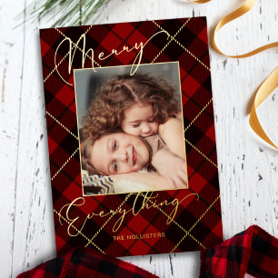 Carte De Vœux En Aluminium Gold Merry Tout Calligraphie Rouge Plaid Photo