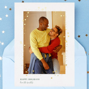 Carte De Vœux En Aluminium Gold Night Stars Cadre Noël Mariage Photo