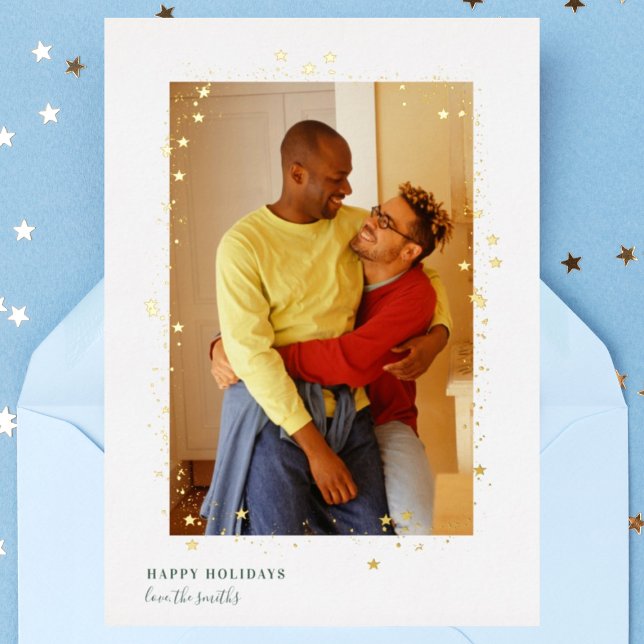 Carte De Vœux En Aluminium Gold Night Stars Cadre Noël Mariage Photo (Créateur téléchargé)