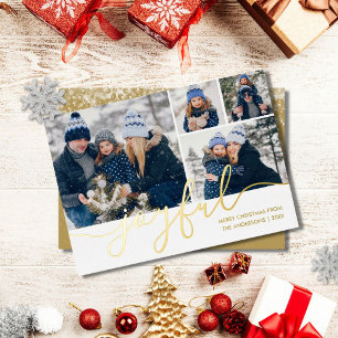 Carte De Vœux En Aluminium Gold Script Joyeux 4 Photo Christmas Gold