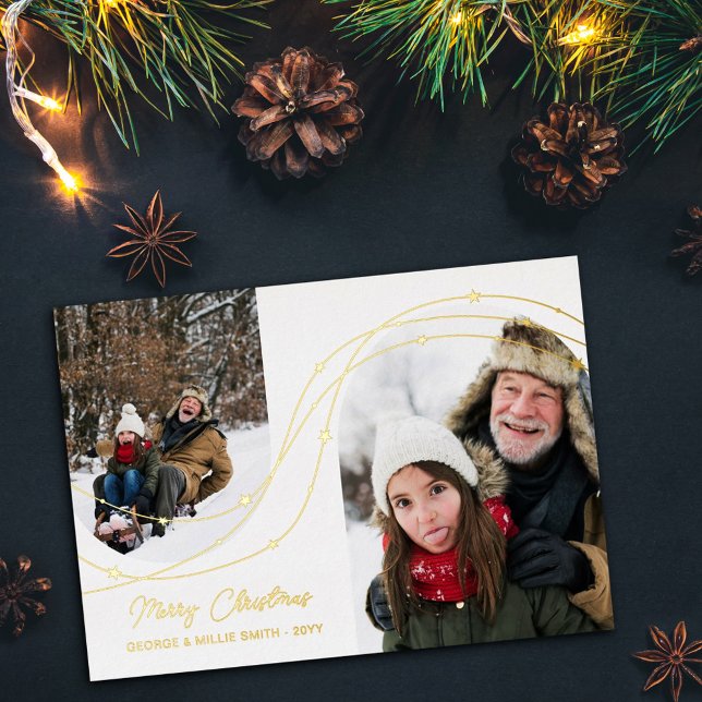 Carte De Vœux En Aluminium Gold Starry Strings Arch Photos Joyeux Noël (Créateur téléchargé)