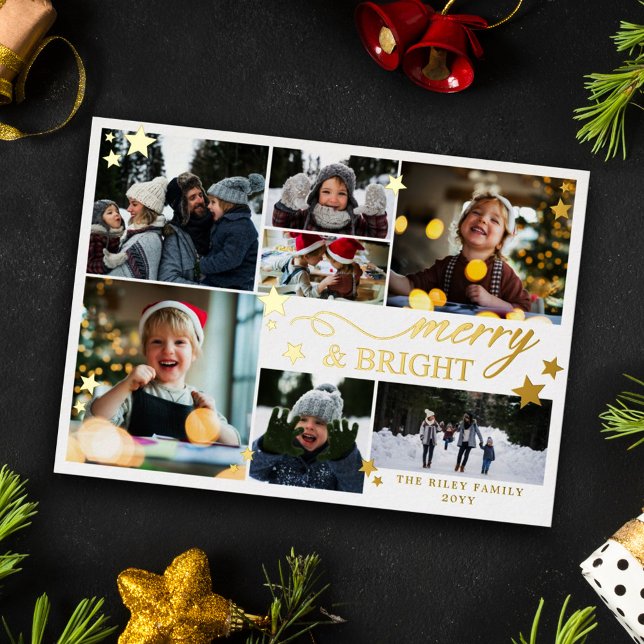 Carte De Vœux En Aluminium Gold Stars Merry & Bright 7 Photos (Créateur téléchargé)
