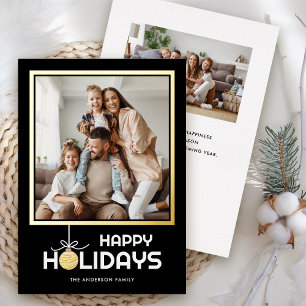 Carte De Vœux En Aluminium Golden Bauble Happy Holidays Photo Christmas Gold