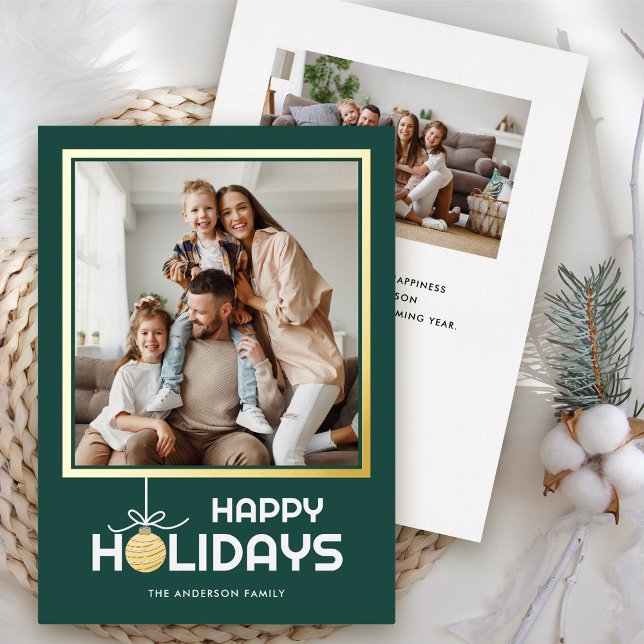Carte De Vœux En Aluminium Golden Bauble Happy Holidays Photo Christmas Gold (Créateur téléchargé)