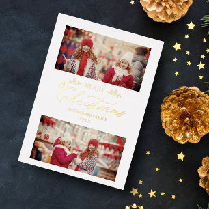 Carte De Vœux En Aluminium Golden Minimalist Joyeux Noël Botanique
