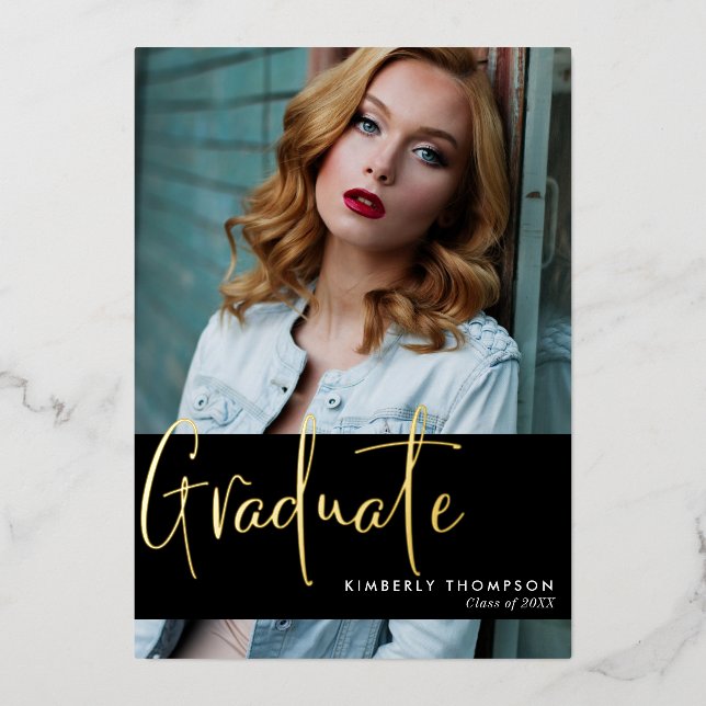 Carte De Vœux En Aluminium Graduation Faire-part Photo Script Moderne Simple (Recto)