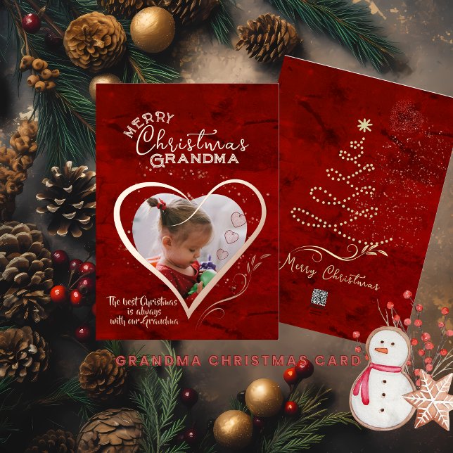 Carte De Vœux En Aluminium Grand-mère photo de Noël ROUGE (RED Christmas Photo Grandma Foil Holiday Card)