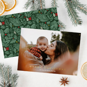 Carte De Vœux En Aluminium Green Festive Botanique Photo Gold