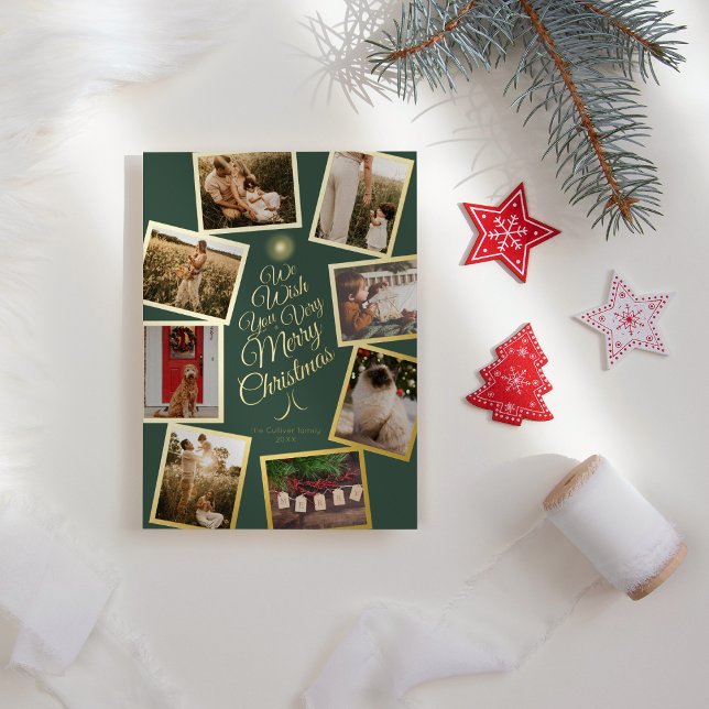 Carte De Vœux En Aluminium Green Very Joyeux Christmas Tree Photo Collage (Créateur téléchargé)