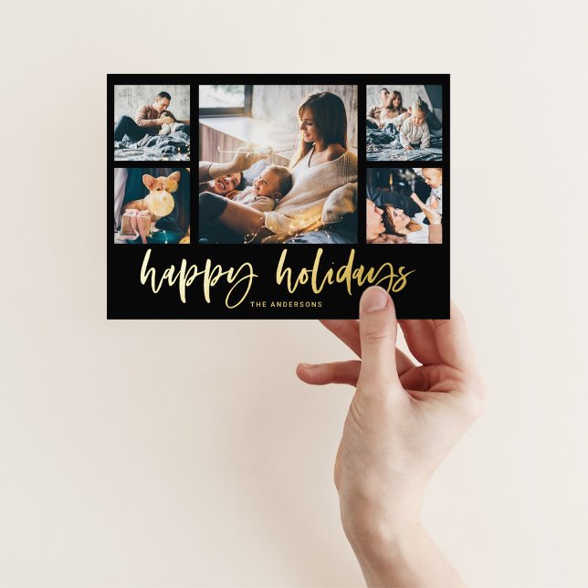 Carte De Vœux En Aluminium Grille photo multiscript décontracté | Joyeuses fê (Créateur téléchargé)