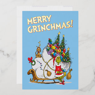 Carte De Vœux En Aluminium Grinch Classique   Grinch & Max Traîneau Fugitif