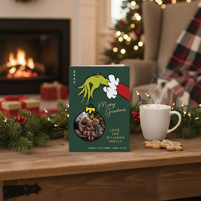 Carte De Vœux En Aluminium Grinch Joyeux Grinchmas Famille Photo Noël (Créateur téléchargé)