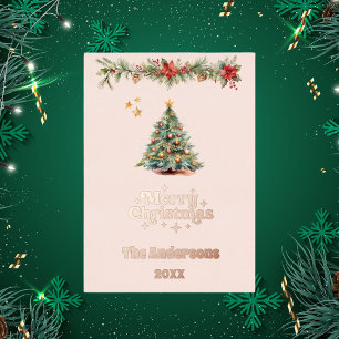 Carte De Vœux En Aluminium Guirlande de sapin de Noël rose gold