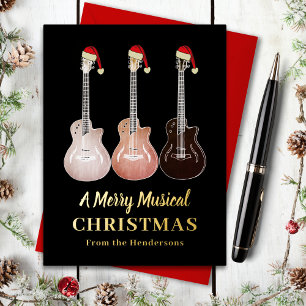 Carte De Vœux En Aluminium Guitare Joyeux Noël musical Noir et Or