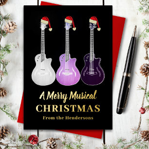 Carte De Vœux En Aluminium Guitare Noël Personnalisé Rose Noir Or