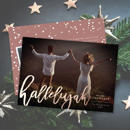 Carte De Vœux En Aluminium Hallelujah Brush Script Photo de Noël religieuse