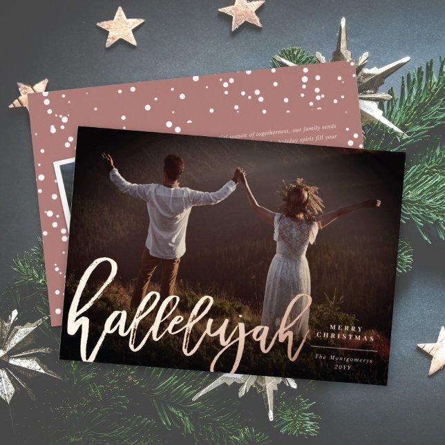 Carte De Vœux En Aluminium Hallelujah Brush Script Photo de Noël religieuse (Créateur téléchargé)