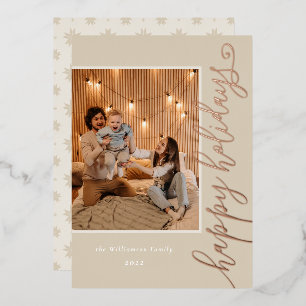 Carte De Vœux En Aluminium Happy Holidays Festive Cream Script Photo Gold