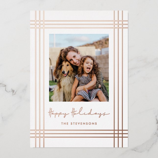 Carte De Vœux En Aluminium Happy Holidays Modern Frame Photo (Recto)