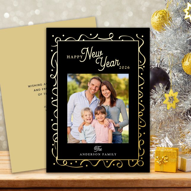 Carte De Vœux En Aluminium Happy New Year Photo Message Script Gold (Créateur téléchargé)
