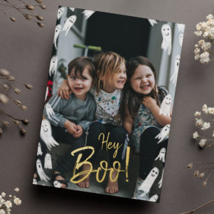 Carte De Vœux En Aluminium Hé Boo ! Photo Halloween Gold Letting