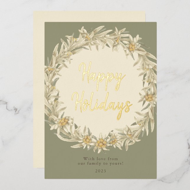 Carte De Vœux En Aluminium Hiver Floral Edelweiss Alpine (Recto/Verso)
