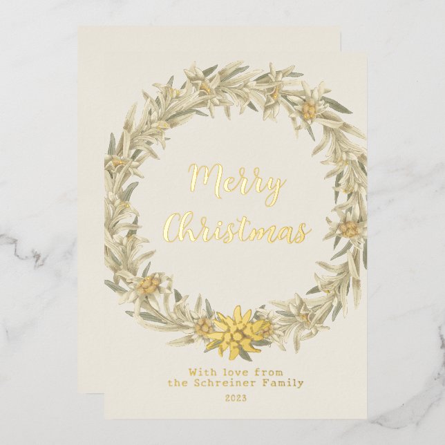 Carte De Vœux En Aluminium Hiver Floral Edelweiss Alpine (Recto/Verso)