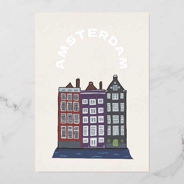 Carte De Vœux En Aluminium Illustration d'architecture emblématique à Amsterd (Recto)