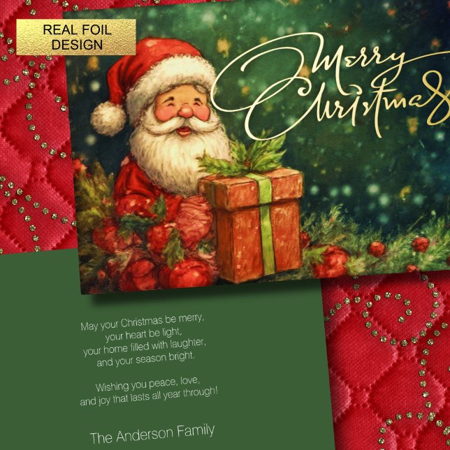 Carte De Vœux En Aluminium Illustration Père Noël artistique Noël Rouge Vert (Créateur téléchargé)