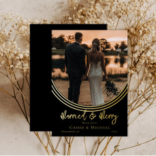 Carte De Vœux En Aluminium Inverted Arch Photo Wedding Married and Merry