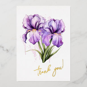 Carte De Vœux En Aluminium Iris Fleur "Merci" ! Modifiable