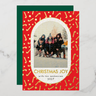 Carte De Vœux En Aluminium Joie de Noël photo arc-en-canne de bonbon rouge mo