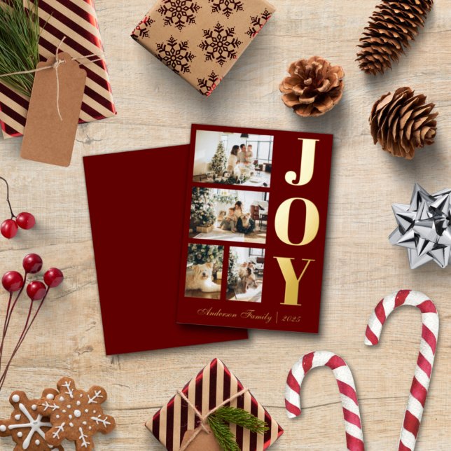 Carte De Vœux En Aluminium Joie moderne élégante Noël Quatre Script photo (Créateur téléchargé)