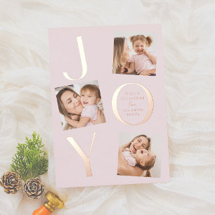 Carte De Vœux En Aluminium Joie   Noël rose moderne 4 photos