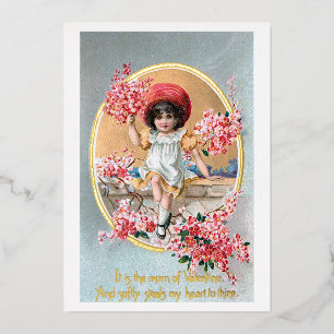 Carte De Vœux En Aluminium Jolie fille Vintage aux fleurs roses de Saint-Vale