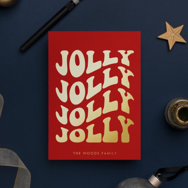 Carte De Vœux En Aluminium Jolly Super Wavy Red Christmas Gold (Créateur téléchargé)