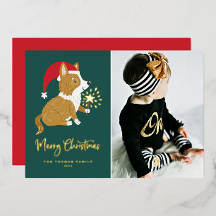 Carte De Vœux En Aluminium Jote Père Noël Corgi Photo Joyeux Noël