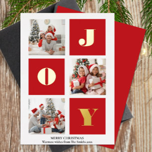 Carte De Vœux En Aluminium JOY Elegant Gold Snowflakes Modern Script Photo