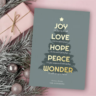 Carte De Vœux En Aluminium Joy Hope Love Peace Wonder Christian Christmas