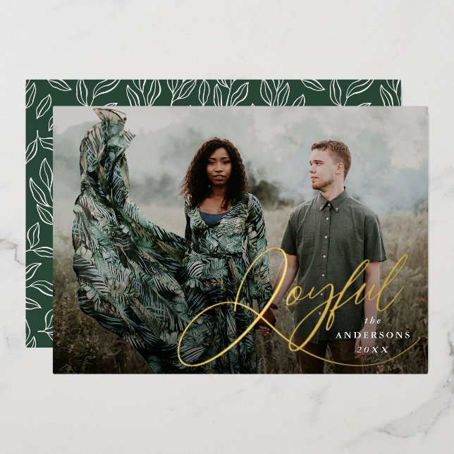 Carte De Vœux En Aluminium Joyeuse Elegance Script Photo (Recto/Verso)