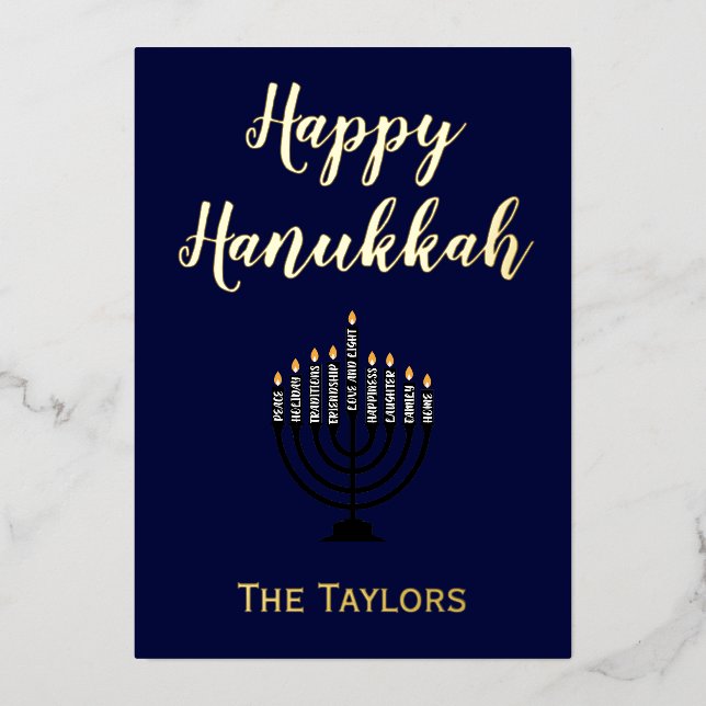 Carte De Vœux En Aluminium Joyeuse Menorah de Hanukka  (Recto)