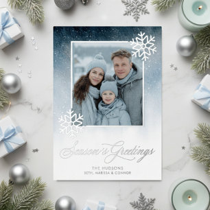 Carte De Vœux En Aluminium Joyeuses Fêtes à huile bleu nuit neige