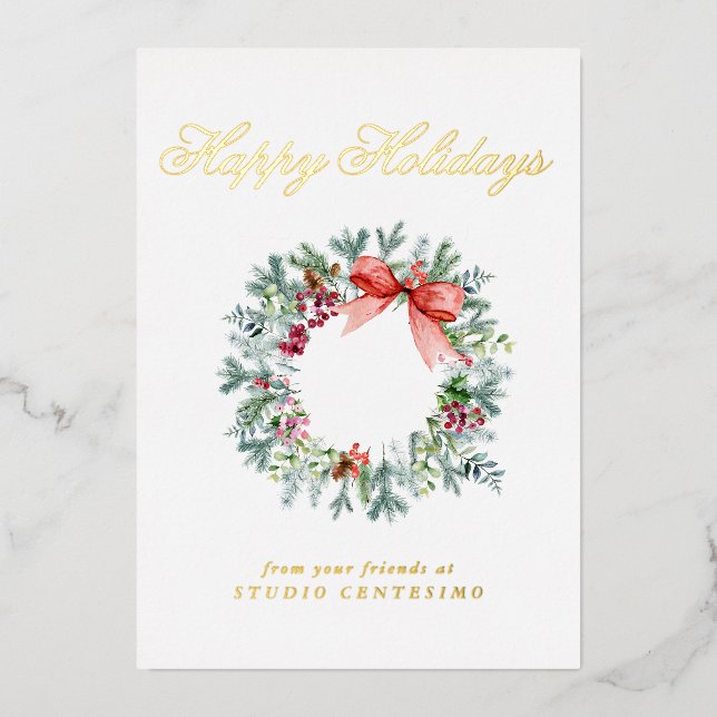 Carte De Vœux En Aluminium Joyeuses fêtes de Noël Wreath Gold (Recto)