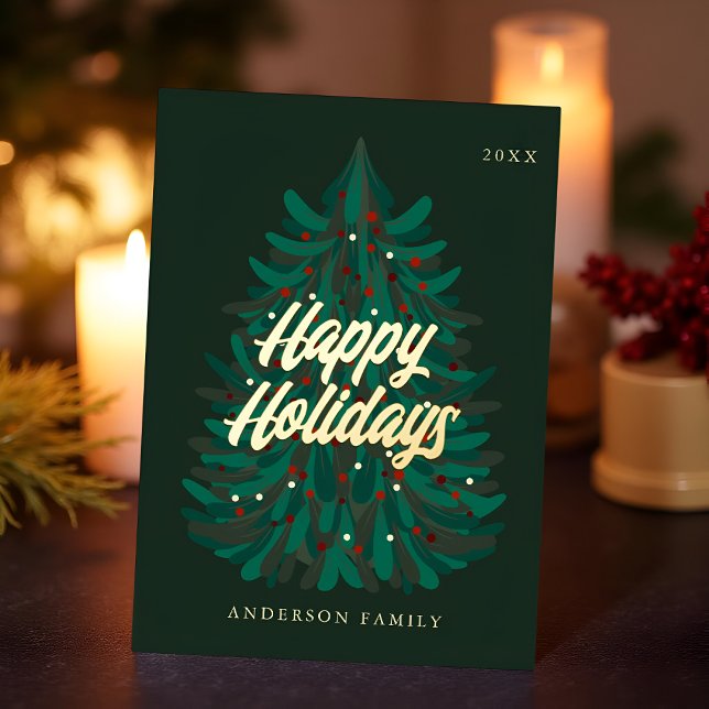 Carte De Vœux En Aluminium Joyeuses Fêtes Élégant Arbre de Noël Moderne (Créateur téléchargé)
