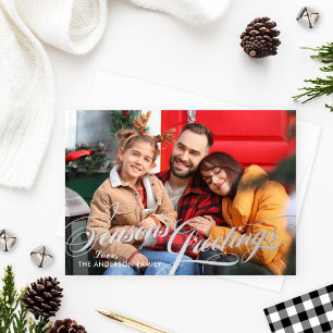 Carte De Vœux En Aluminium Joyeuses Fêtes Élégante Calligraphie Script Photo