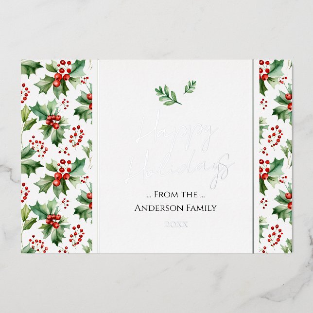 Carte De Vœux En Aluminium Joyeuses Fêtes Simple Noël Baie (Recto)