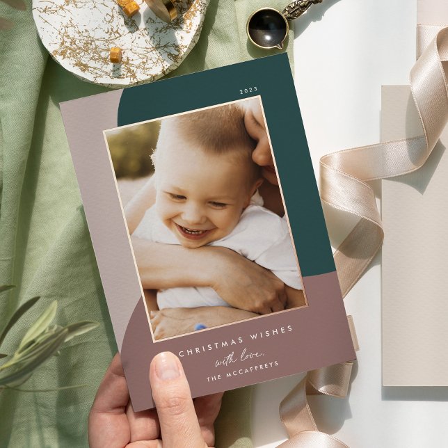 Carte De Vœux En Aluminium Joyeuses nuances | Vertical Photo Rose Gold (Créateur téléchargé)